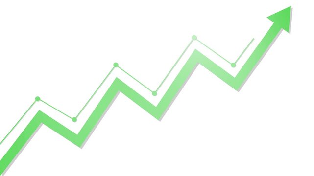 Rising line graph with arrow showing growth and progress animation, Growing upward arrow animated