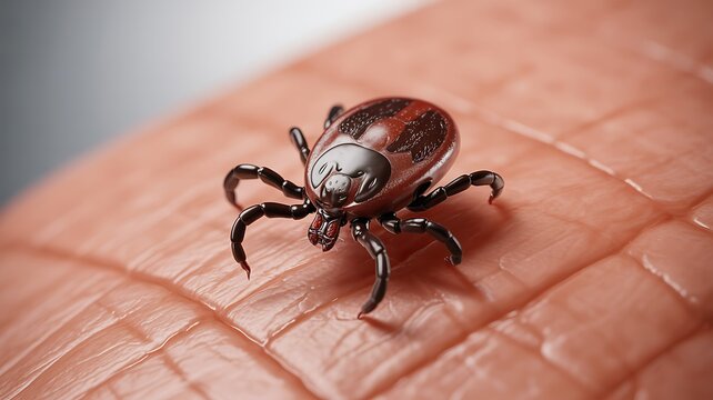 Closeup of a tick attached to human skin showing parasite infestation and health risk