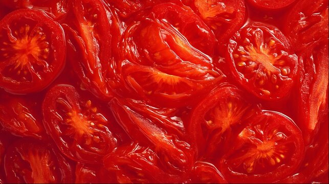Vibrant sun-dried tomatoes display intense scarlet hues, representing a rustic food element, perfect for culinary concept designs
