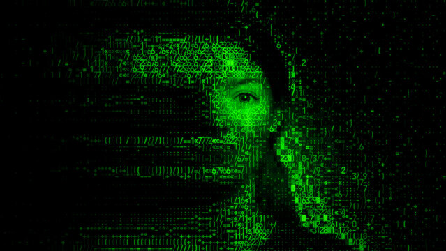 Woman's Face formed from Raw Data. AI Generated Persona Concept.