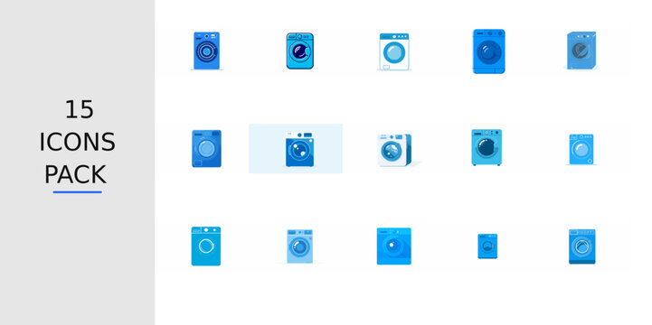 Blue Flat Washing Machine Icon - Solid Blue Color Flat Design, Single Icon Centered on White Background, No Shadow, No Gradient Vector Style