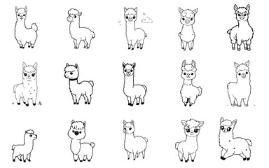 Obraz premium Cute Simple Alpaca Playing - Bold Black Outline Easy Kids Coloring Page, No Shading, Single Character on White Background