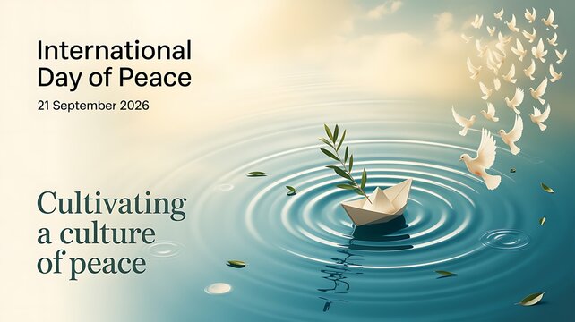 International day of peace poster with dove and boat