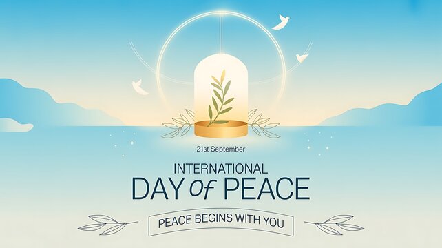 International day of peace poster with plant in glass dome