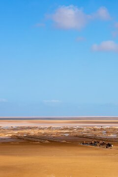 Salt mining operation in a vast desert landscape