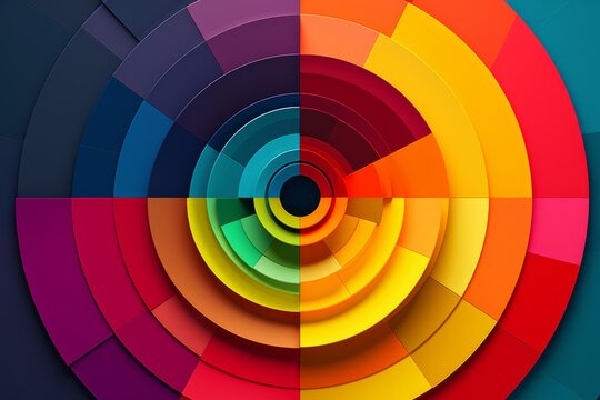 Concentric circles in rainbow colors form a vibrant target, representing focus, diversity, and graphic design