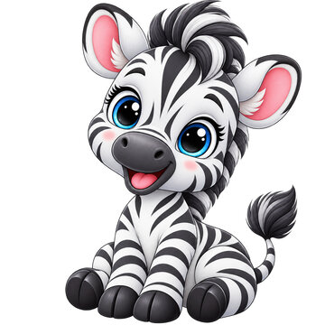 Cute baby zebra cartoon illustration isolated on transparent background