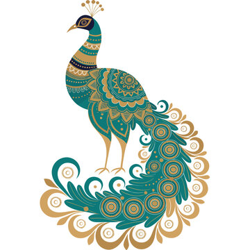 Ornate Decorative Peacock Vector Illustration - Intricate Mandala Feather Art