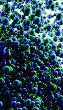 Cluster of blue and green abstract spheres in 3d digital rendering
