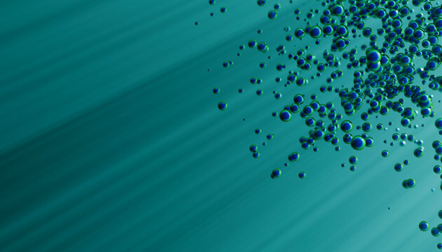 Bubbles rising underwater with green and blue gradient background