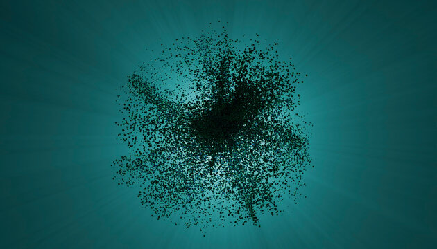 Abstract cluster of Black particles on blue gradient background