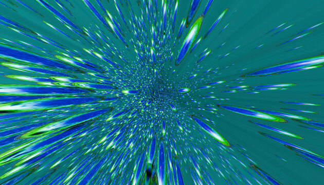 Abstract blue and green digital droplets bursting outward pattern