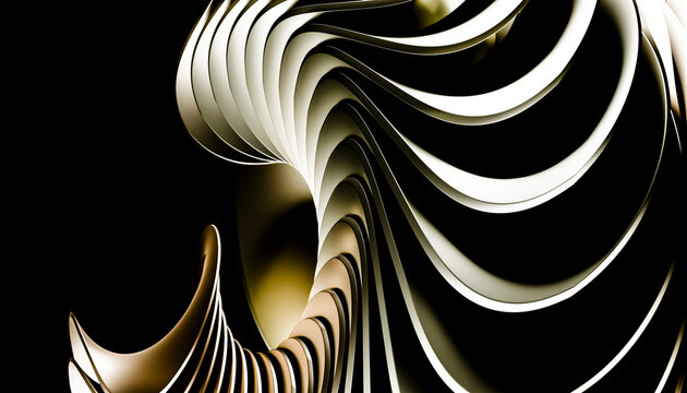 Abstract curved shapes with flowing wave pattern on Black background