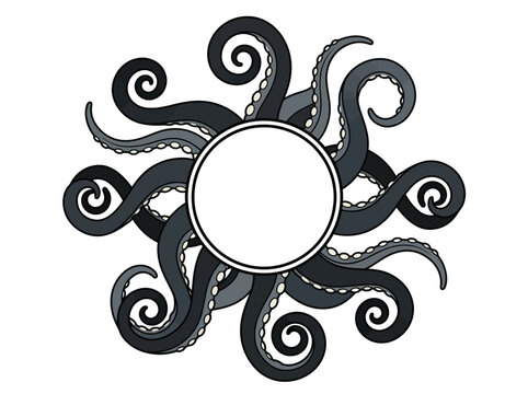 Octopus Tentacles Circle Frame Kraken Vector Illustration