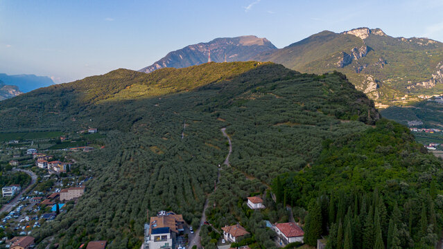 Italy, the town of Riva del Garda on Lake Garda. View from above.