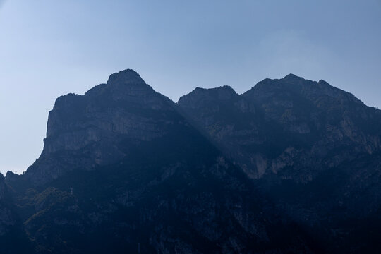 Alpine mountain landscape. Italy, the town of Riva del Garda on Lake Garda. View from above.