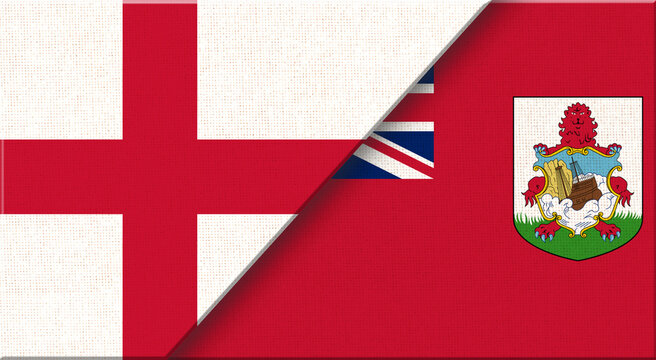 flag of England and Bermuda on fabric texture - 3D illustration.