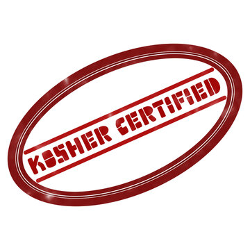 Kosher certified red rubber stamp icon. Oval kosher food certification seal. Grungy red ink mark for dietary compliance and religious food standards.