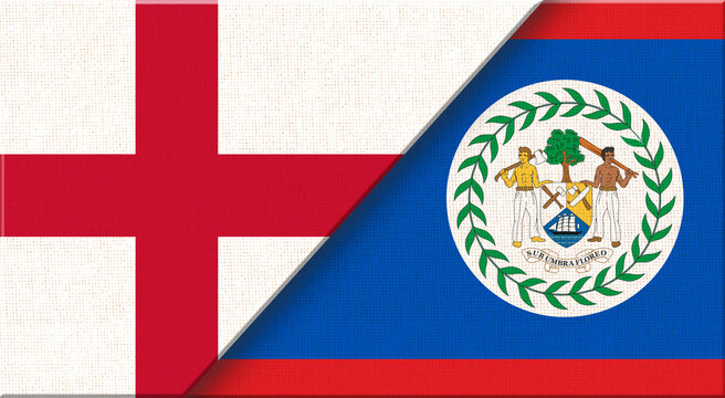flag of England and Belize on fabric texture - 3D illustration.