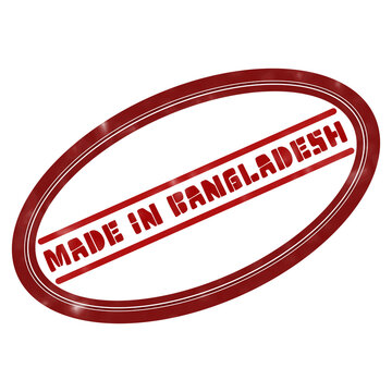 Vintage red Made in Bangladesh rubber stamp, distressed oval certification seal, grunge product origin mark for manufacturing and export