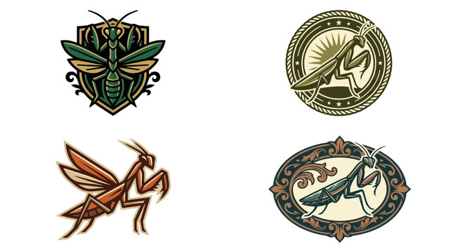 Mantis Logo Vector Set - Elegant Insect Emblems and Sport Mascots