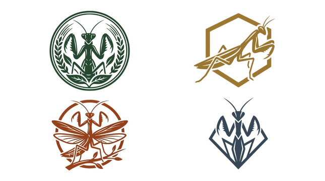Mantis Logo Set - Vector Illustration of Praying Mantis Icons and Emblems
