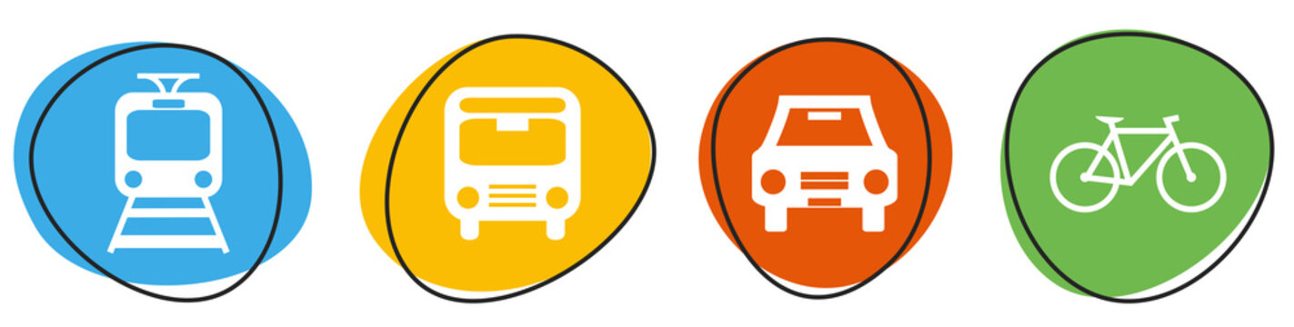 4 bunte Buttons mit 4 Verkehrsmittel Icons