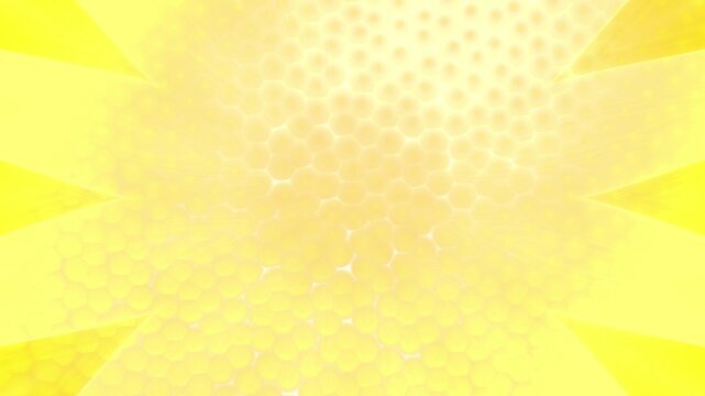 Bright yellow light bursts through a glowing honeycomb pattern with flowing energy waves and luminous gradients.