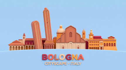 Obraz premium 3D Polymer Clay Bologna Italy Cityscape Stylized Architectural Art