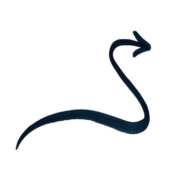 A simple dark blue hand drawn squiggly arrow pointing up and to the right in a casual and artistic sketch style