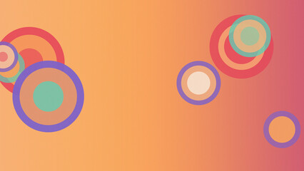Vivid coral, orange, purple, teal, and yellow rings drift over a warm gradient, delivering an upbeat contemporary backdrop for celebrations, advertising, and creative projects. © Eldorado.S.Vector