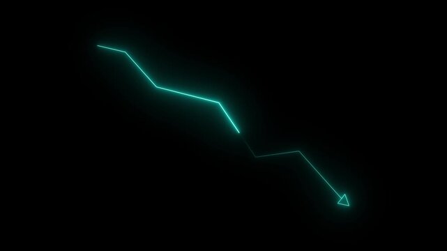 Market decline indicator with glowing red zigzag arrow showing falling performance across a clean black background for finance and business concepts.
