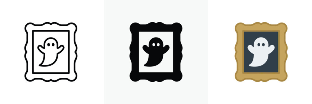 Haunted portrait vector illustration featuring a ghost inside an ornate frame for Halloween design projects