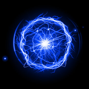 Abstract glowing blue energy orb with a dynamic light effect isolated on a deep black background