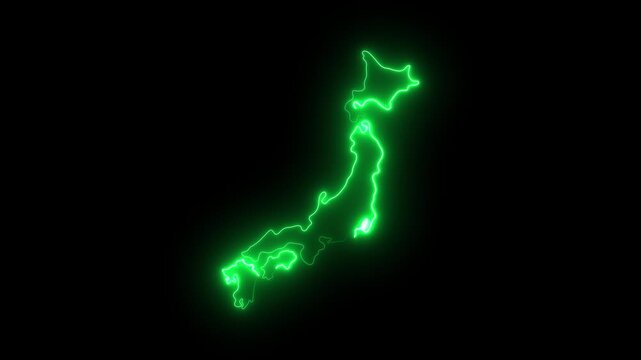 Glowing neon japan map outline, digital abstract technology background, futuristic japanese geography concept 4K Motion video animation