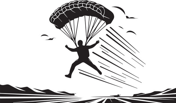 Wingsuit Flyer Deploying Parachute Silhouette Vector