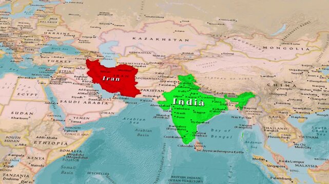 Asia Map View Comparing Iran and India Locations