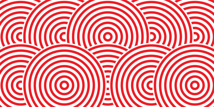 Abstract Japanese wave pattern with concentric red circles on white background. Seamless traditional Seigaiha vector background for oriental design, poster, wallpaper, packaging, or Chinese New Year.
