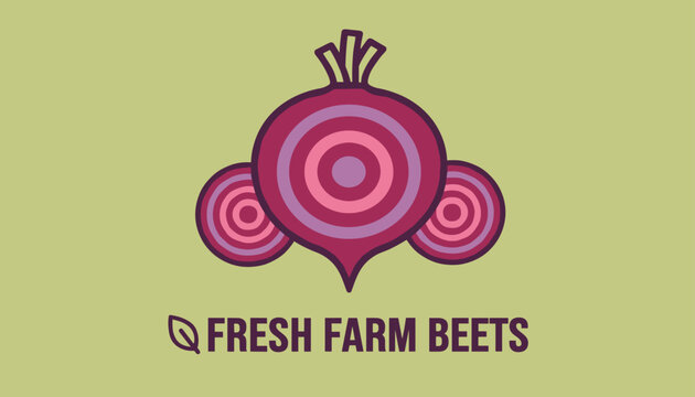 Modern graphic illustration of a fresh farm beetroot sliced open to reveal circular rings against a green background.