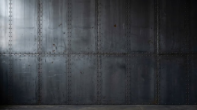 Dark metal wall texture with rivets and panels