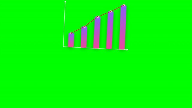 Animated business growth bar chart and line graph top banner on green screen
