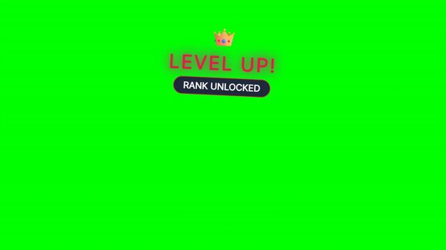 Gold level up victory ribbon banner top header on green screen