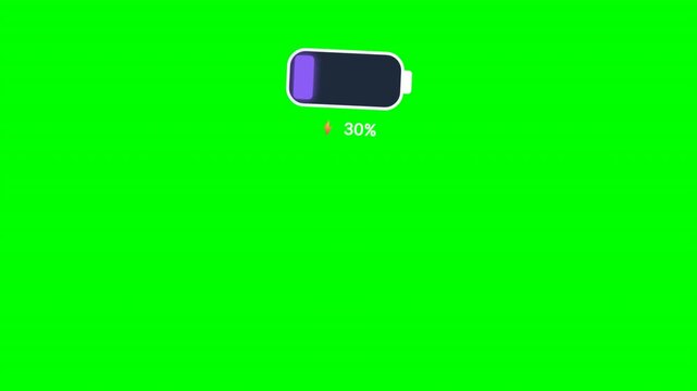 Battery status charging level up indicator top banner on green screen