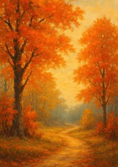 Fototapeta premium Vibrant autumn forest path.