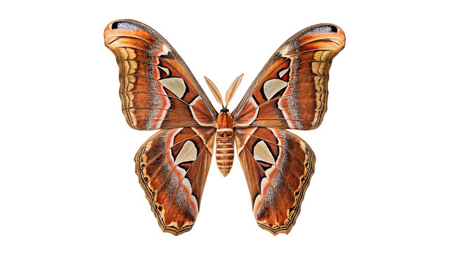 Large majestic brown moth butterfly with patterned wings isolated on transparent background