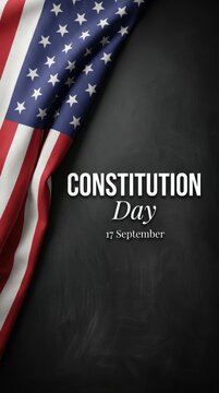 American flag on black background with constitution day text for september 17 celebration