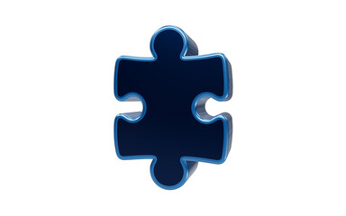 A solitary dark blue jigsaw puzzle piece stands as a symbol of connection and solution, its unique shape ready to interlock with others to complete a larger picture. © rashedhossain