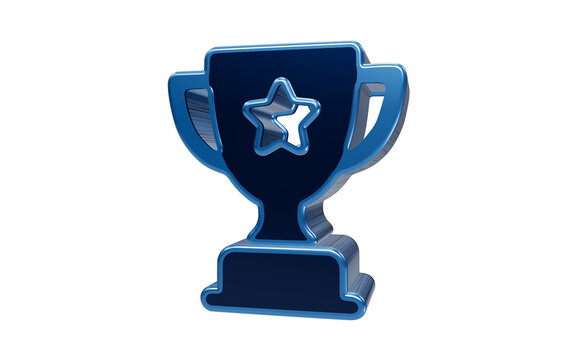 A triumphant award trophy with a star emblem, rendered in a striking blue metallic finish, symbolizing achievement and victory.