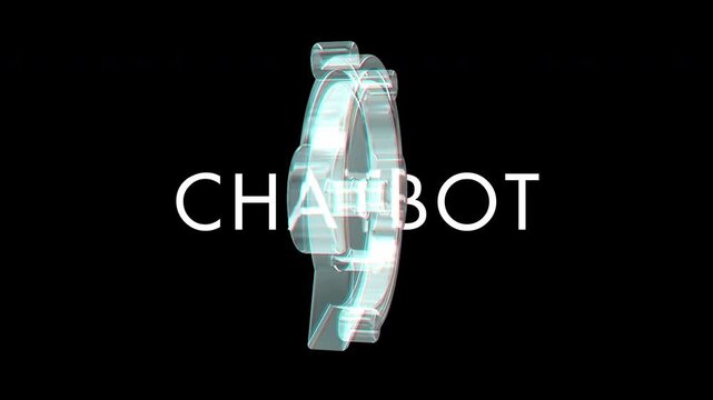 Chatbot head friendly virtual AI assistant symbol 3d glass abstract concept looped and seamless animation