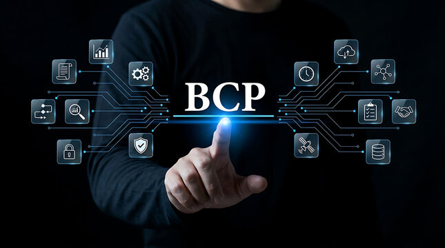 Business Continuity Plan BCP technology concept with futuristic interface